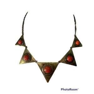 Triangle ORANGE Copper Burnt Gold AZTEC Tribal NECKLACE